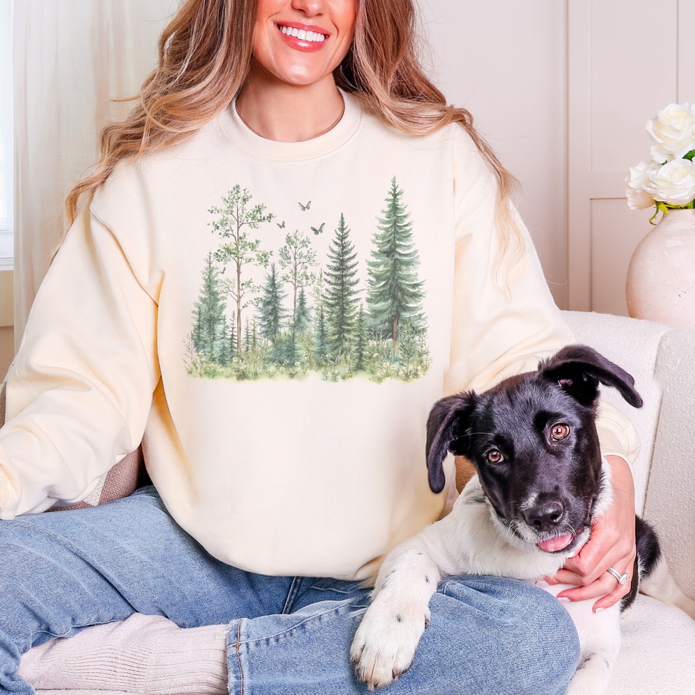 Butterflies Rising Through a Layered Forest Sweatshirt